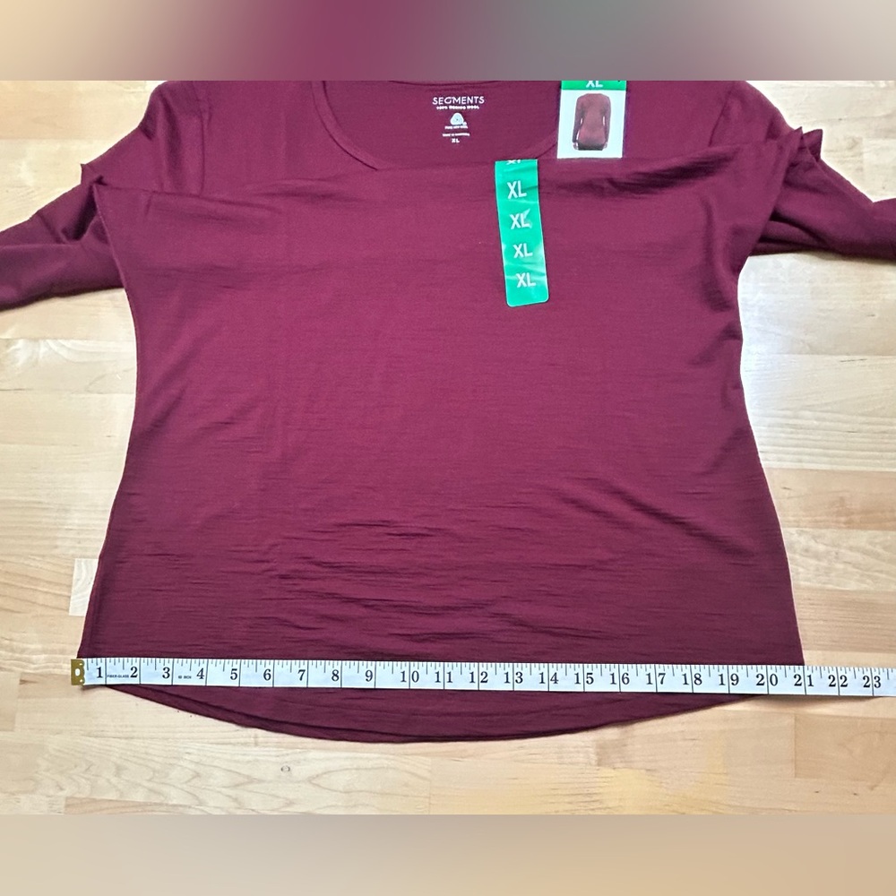 Segments 100% Merino Wool Top XL Dark Red Long Sleeve NWT - Picture 8 of 11